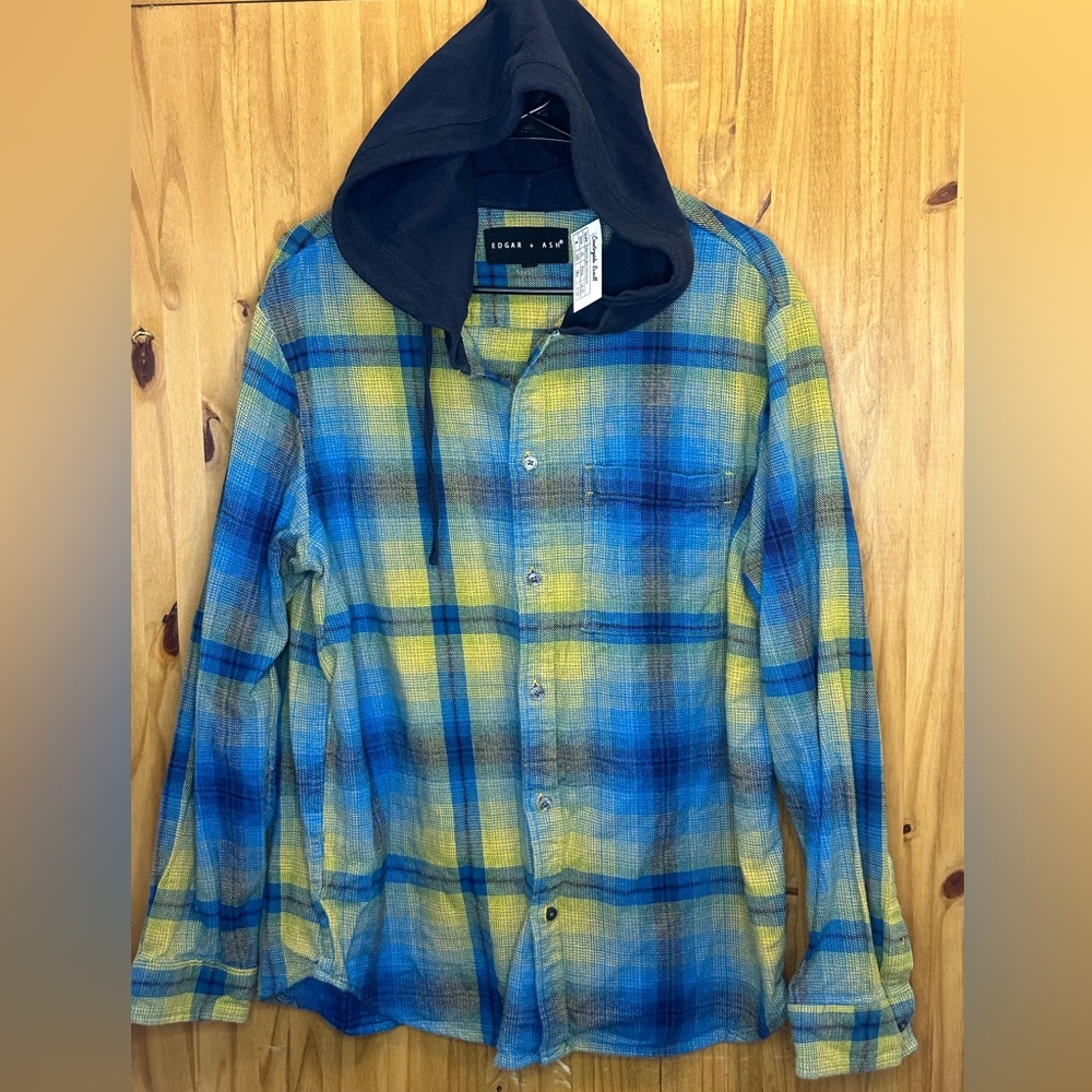 Edgar + Ash, Blue and Yellow Plaid Long Sleeve Hoodie
